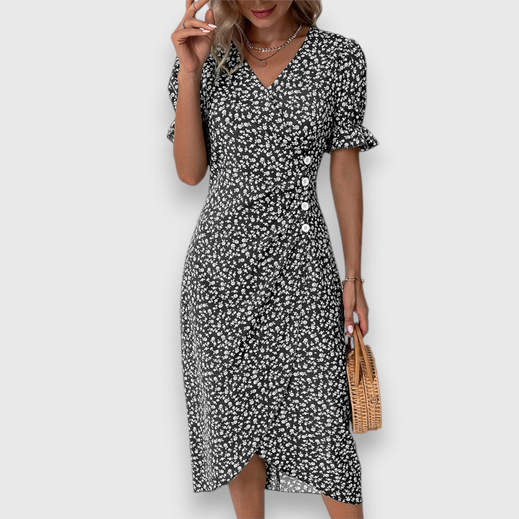 Clarita | Robe Fleurie Élégante À Manches Bouffantes