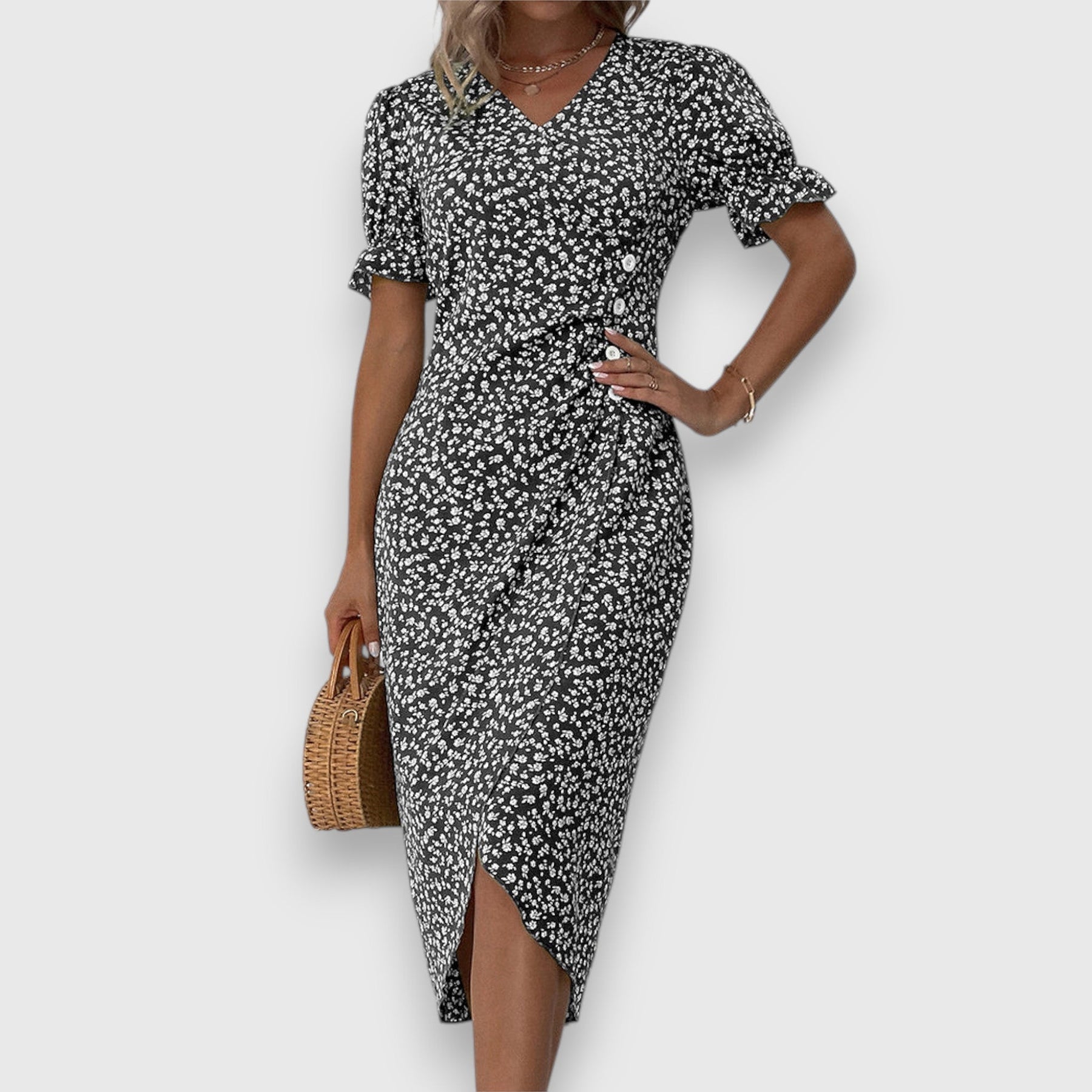 Clarita | Robe Fleurie Élégante À Manches Bouffantes