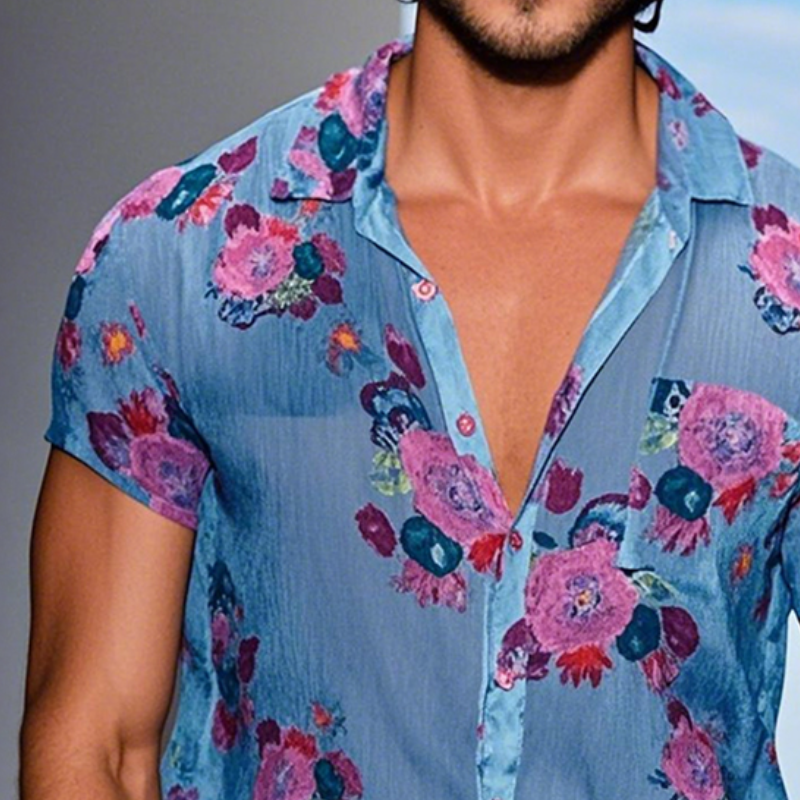 Lance | Chemise Florale Vintage à Manches Courtes pour Homme