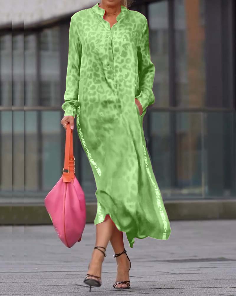 Vilma | Robe Midi Imprimé Léopard Avec Manches Longues Et Fente