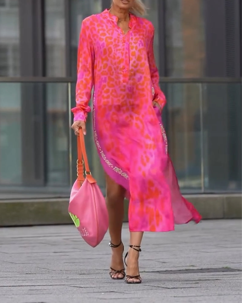 Vilma | Robe Midi Imprimé Léopard Avec Manches Longues Et Fente