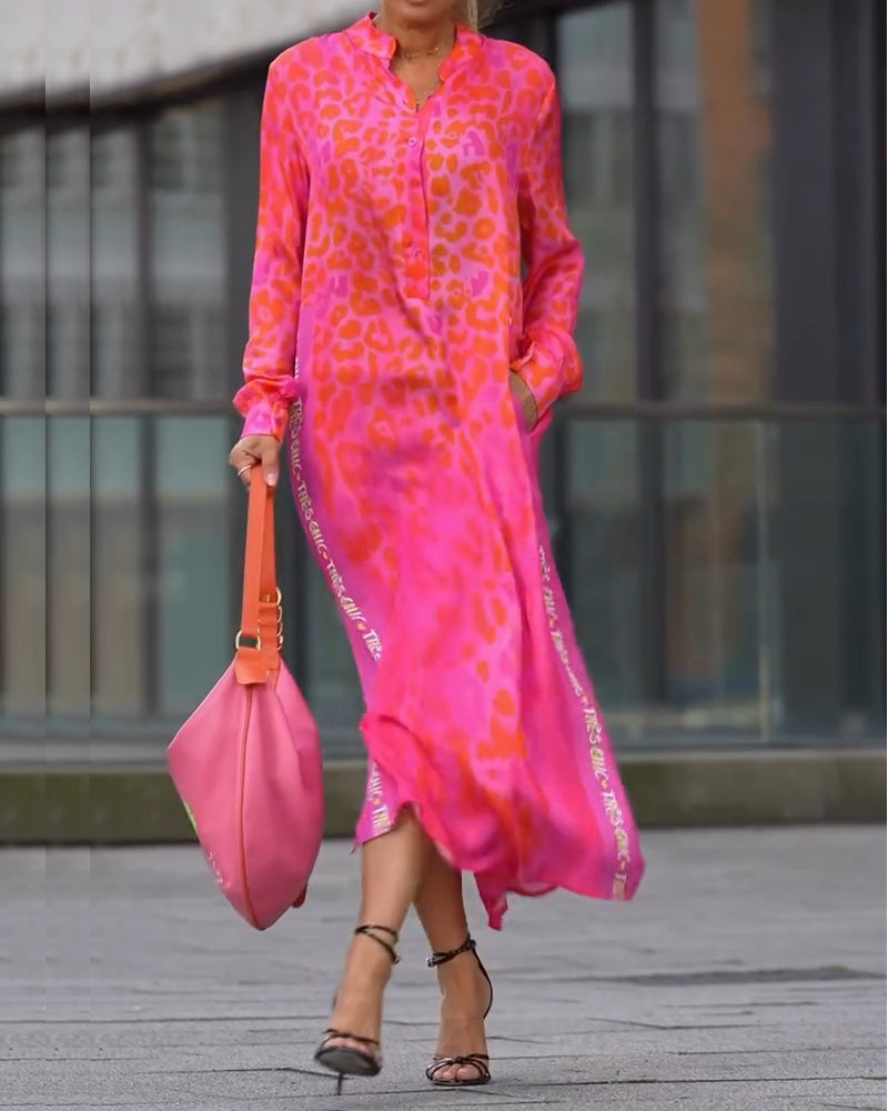 Vilma | Robe Midi Imprimé Léopard Avec Manches Longues Et Fente