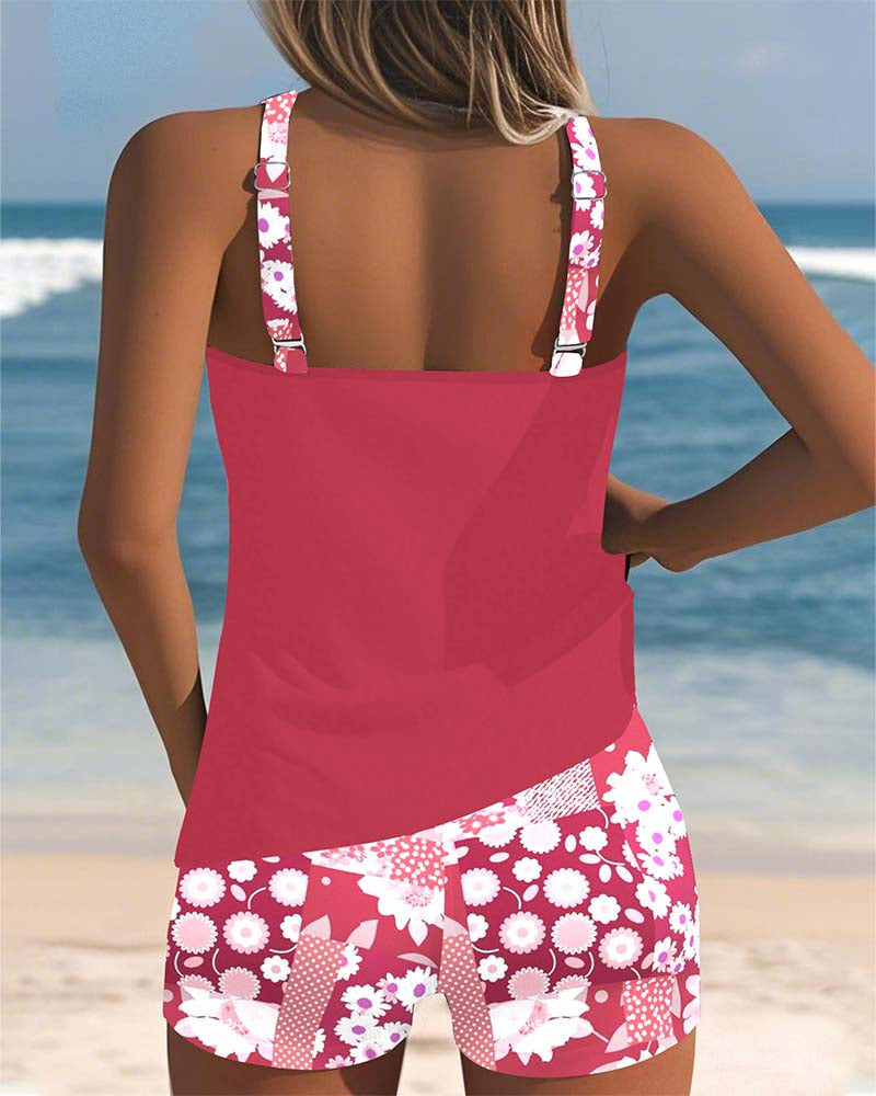 Julia | Maillot De Bain Deux Pièces À Bretelles Réglables Et Short Fleuri