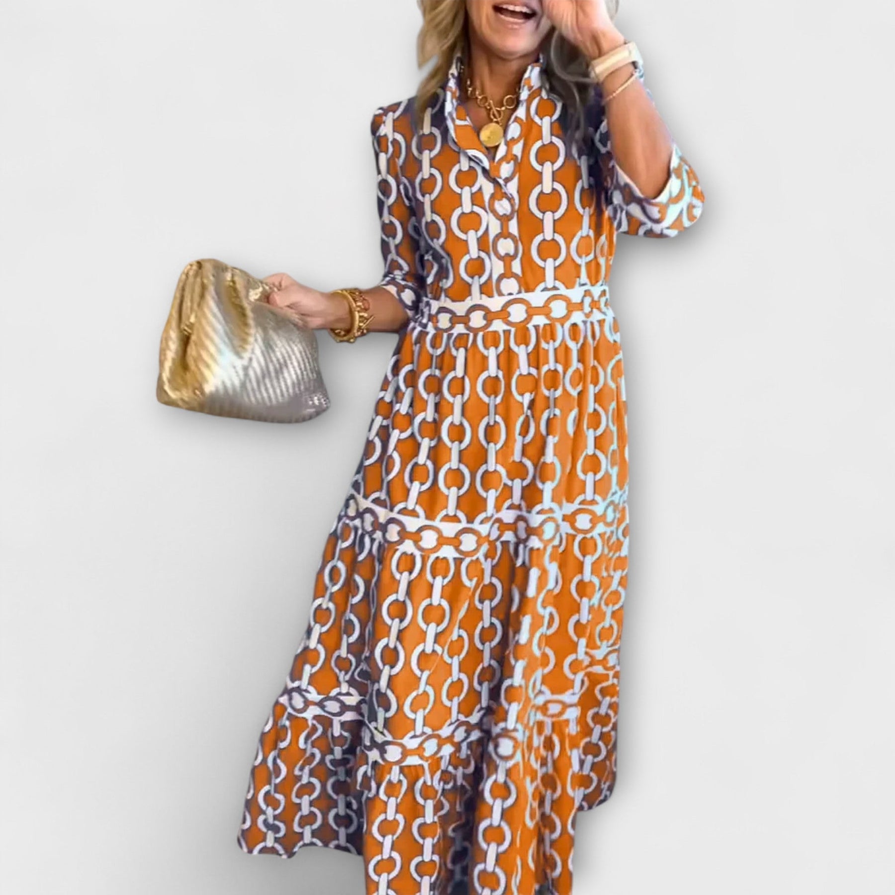 Juliette | Robe Midi À Imprimé Chaînes Chic Et Tendance