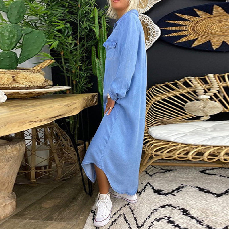 Yara | Robe Longue En Denim À Manches Longues