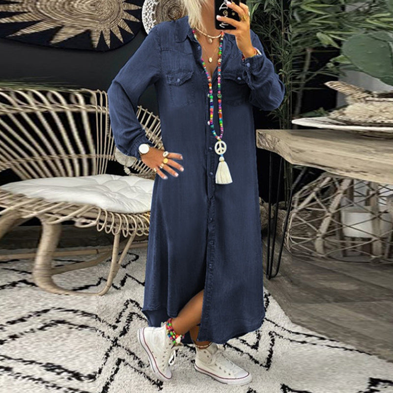 Yara | Robe Longue En Denim À Manches Longues