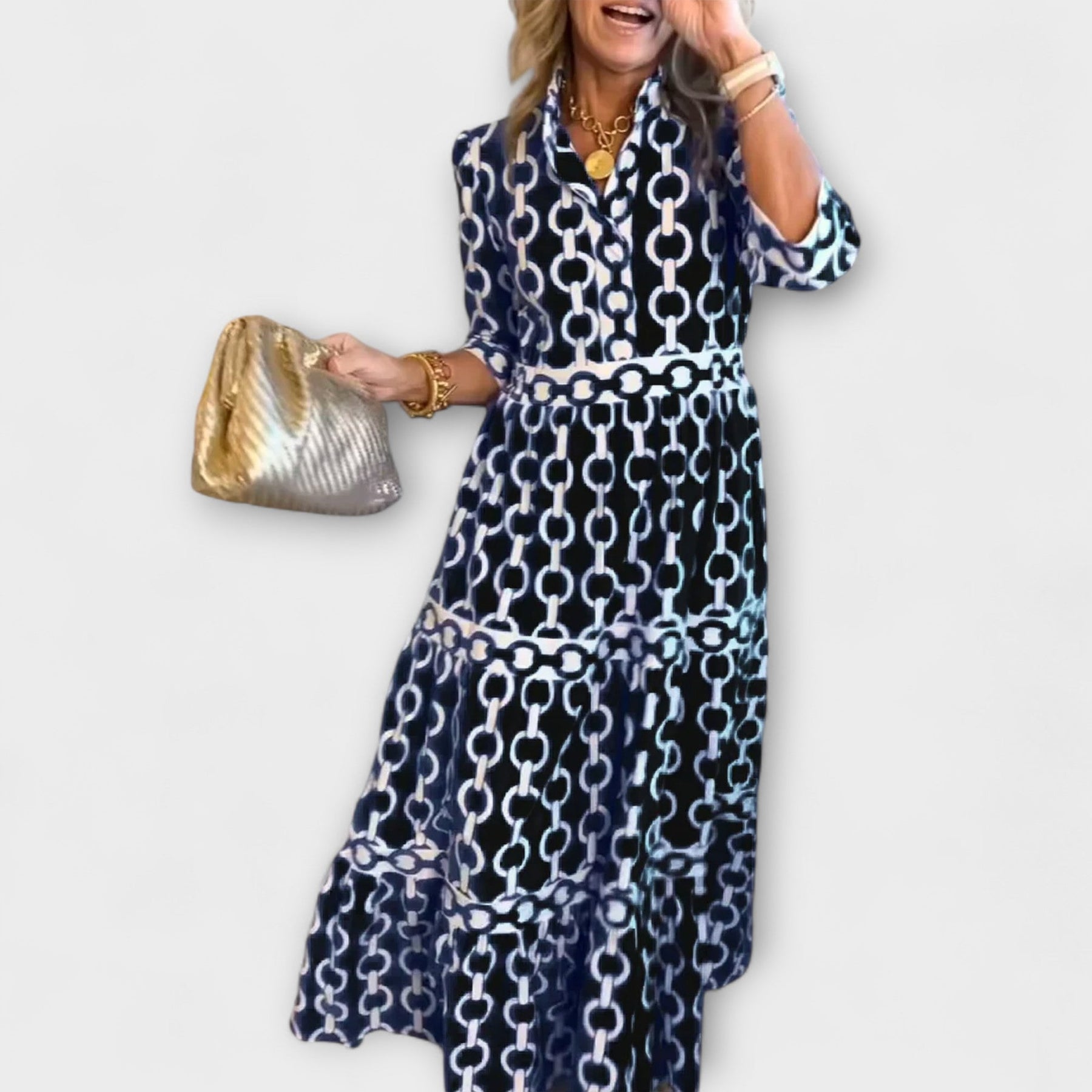 Juliette | Robe Midi À Imprimé Chaînes Chic Et Tendance