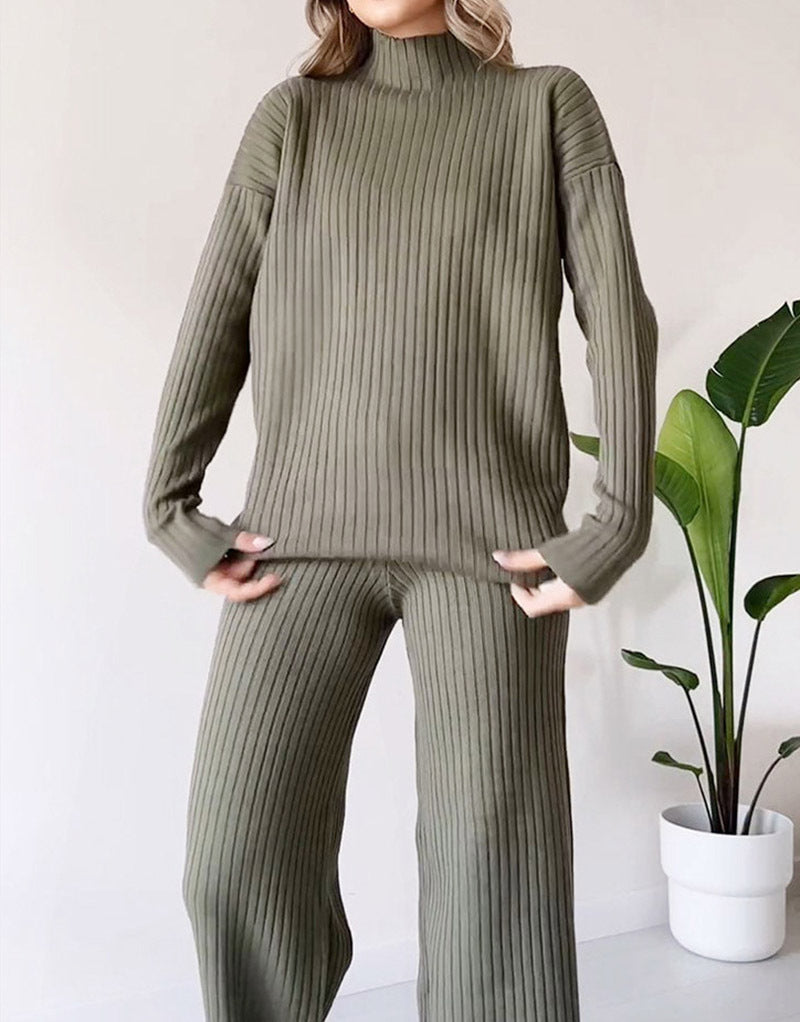 Ensemble décontracté | Haut Tricoté Col Roulé & Pantalon Droit