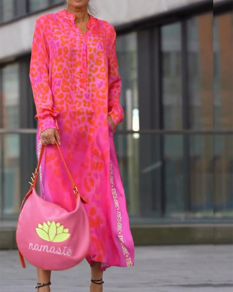 Vilma | Robe Midi Imprimé Léopard Avec Manches Longues Et Fente
