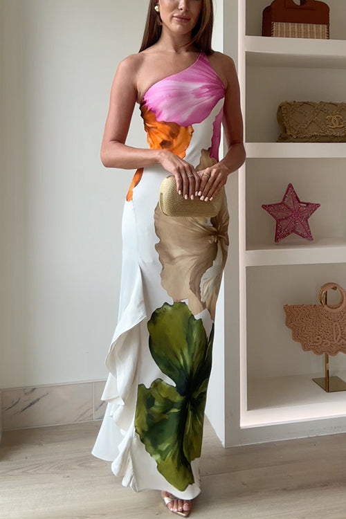 Kenya | Robe Longue Asymétrique à Fleurs et Volants
