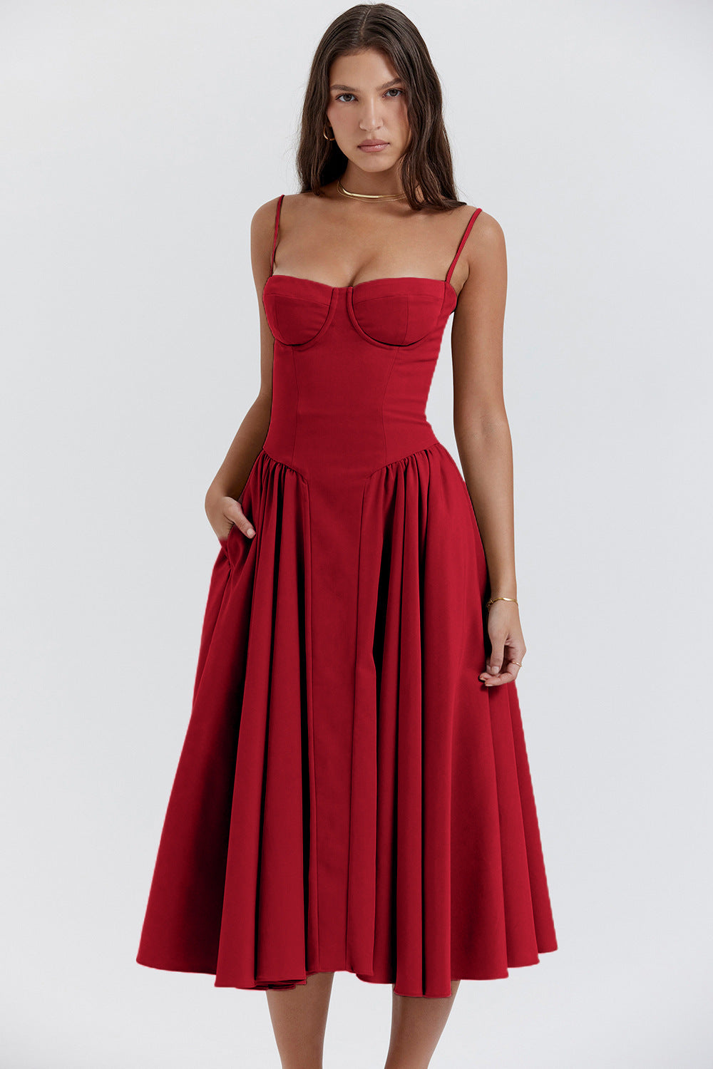 Ashley | Robe Midi Rétro à Bretelles Élégantes