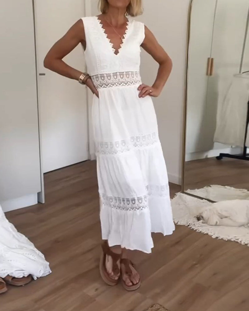 Shania | Robe Longue En Dentelle Avec Décolleté En V
