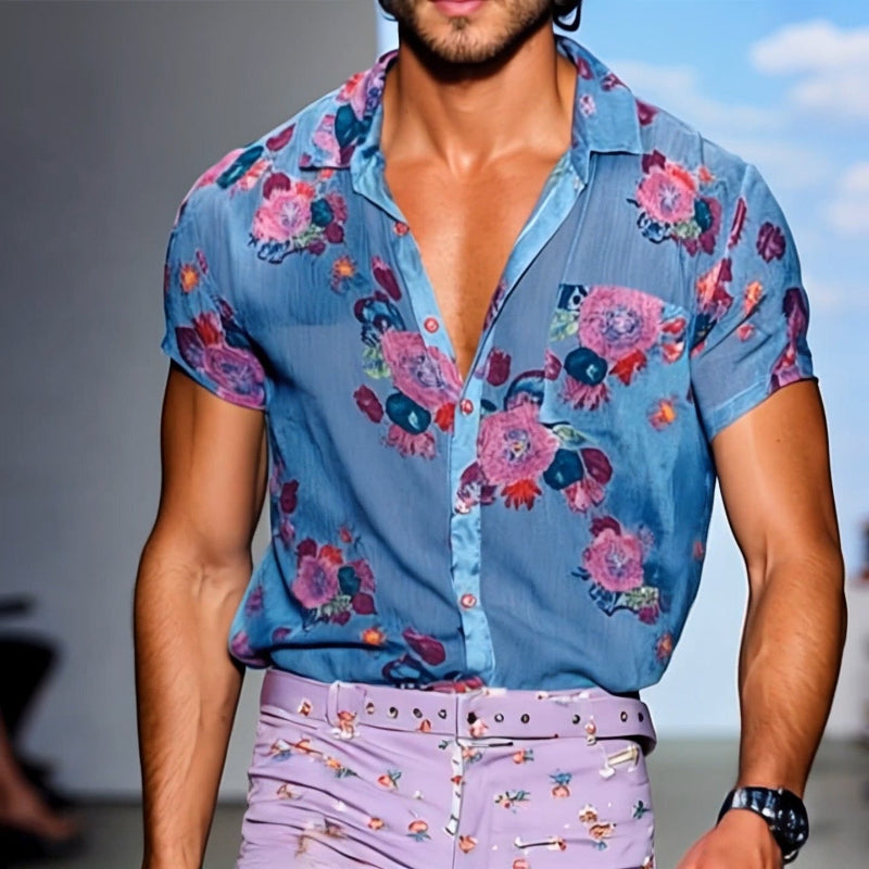 Lance | Chemise Florale Vintage à Manches Courtes pour Homme
