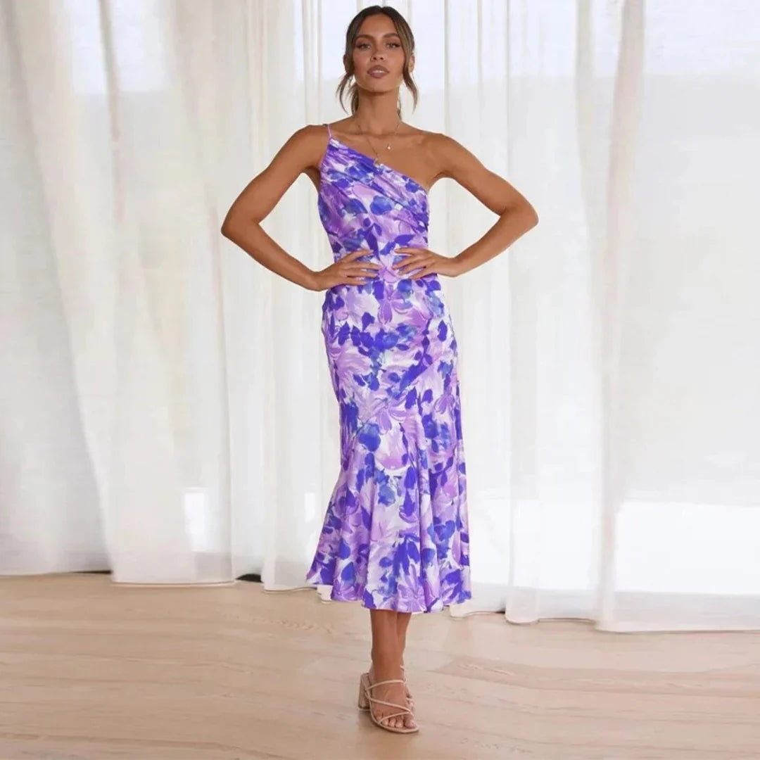 Fyang | Robe Midi Asymétrique à Imprimé Fleuri