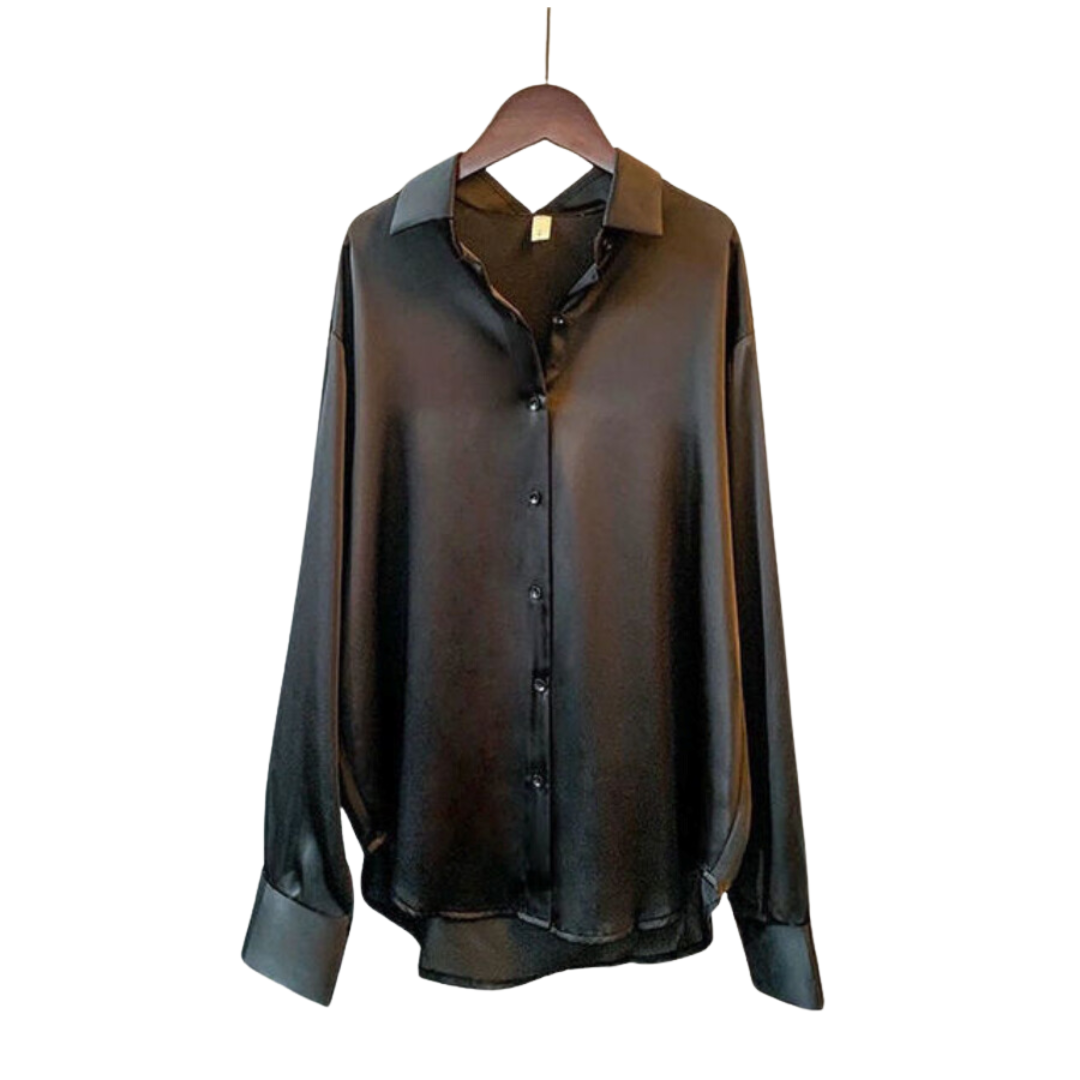 Evelyn | Chemise Longue En Satin À Manches Longues Et Coupe Élégante