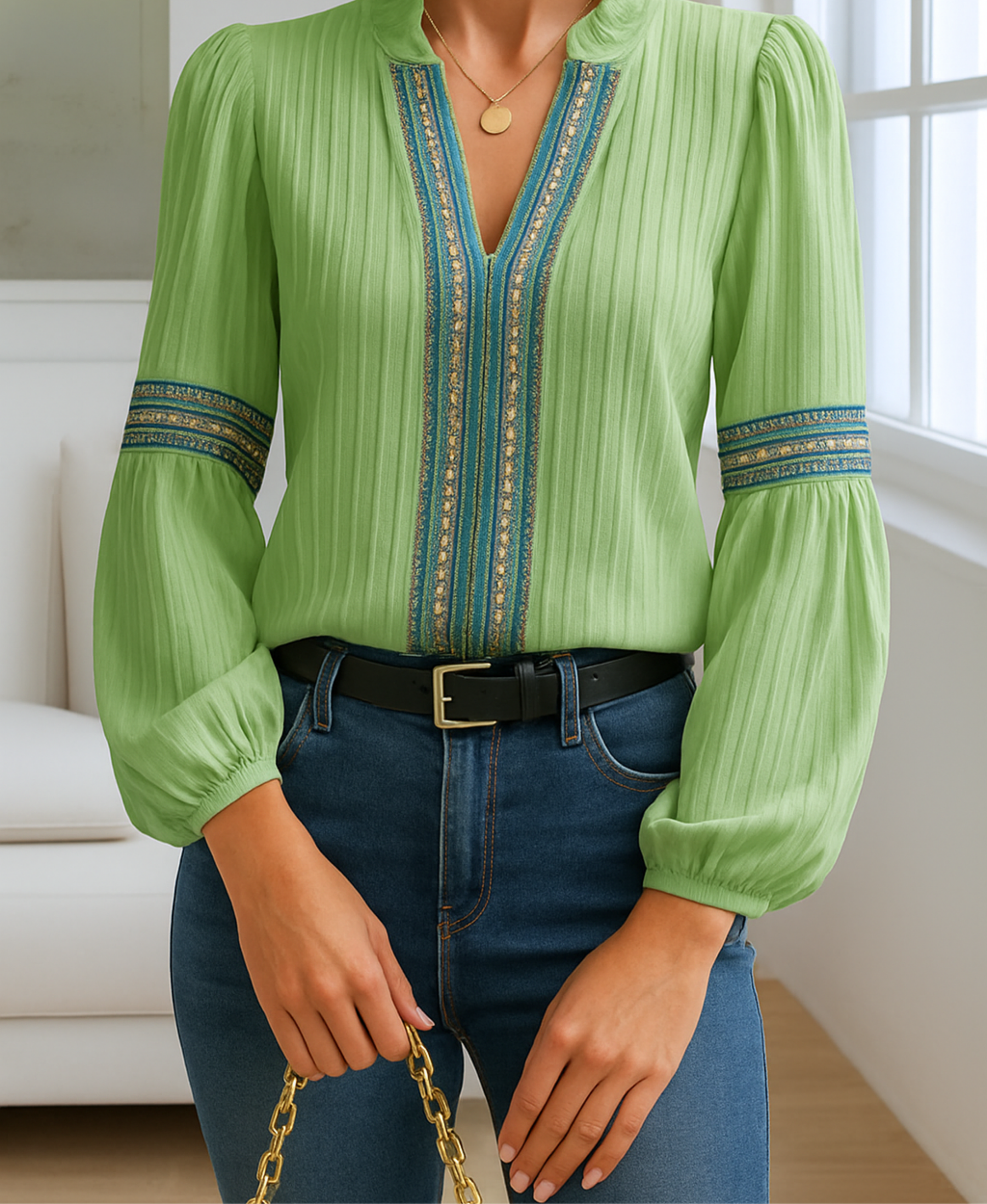 Vintage | Blouse Col En V Brodée Et Légère