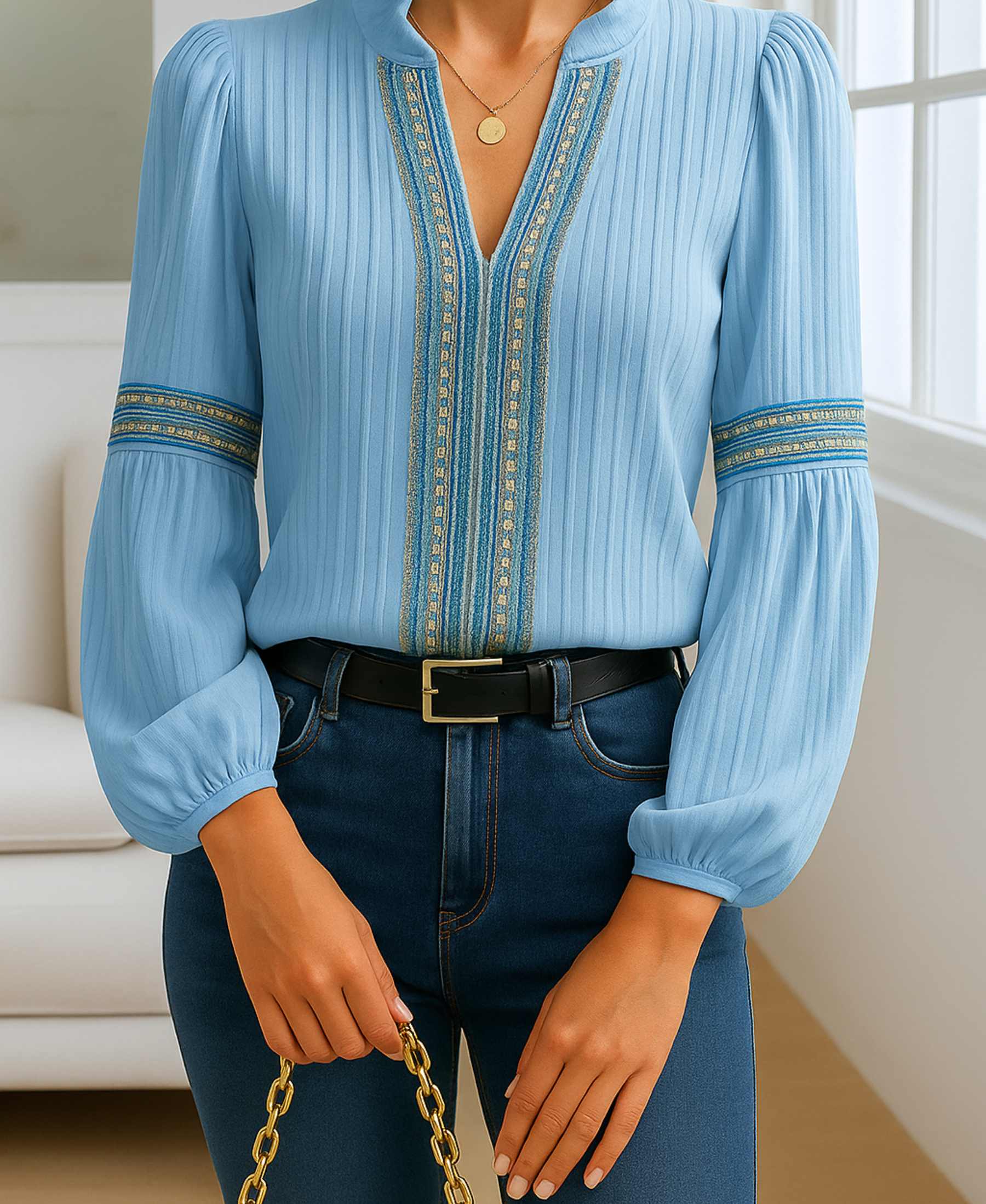 Vintage | Blouse Col En V Brodée Et Légère