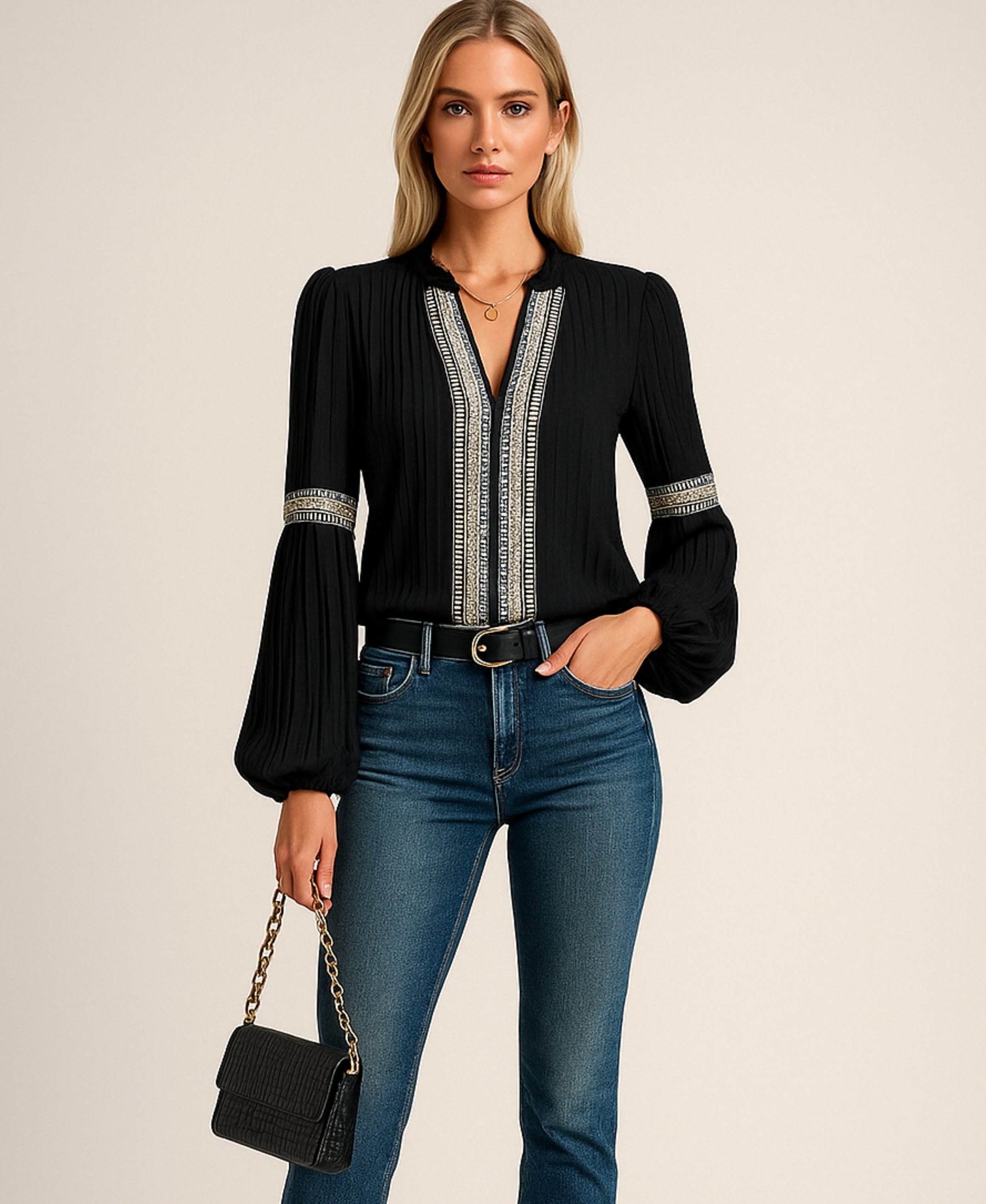 Vintage | Blouse Col En V Brodée Et Légère