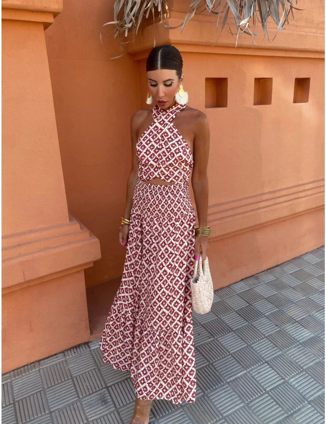 Serina | Robe Midi Froncée à Épaules Dénudées