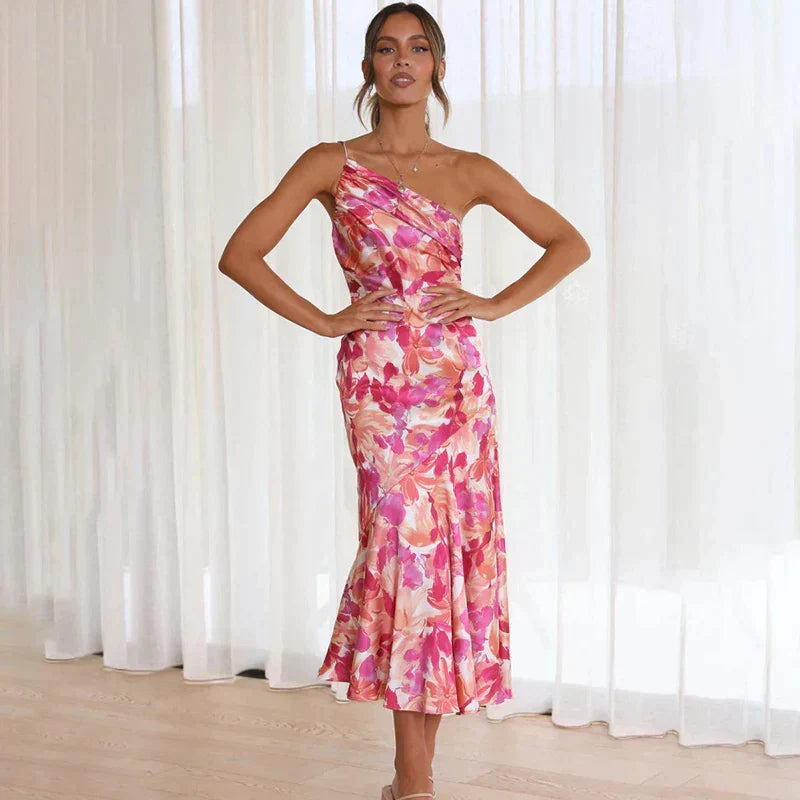 Fyang | Robe Midi Asymétrique à Imprimé Fleuri