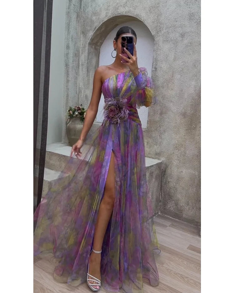 Aureline | Robe Midi Satinée À Une Manche Et Décolleté En V