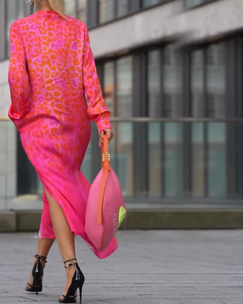 Vilma | Robe Midi Imprimé Léopard Avec Manches Longues Et Fente