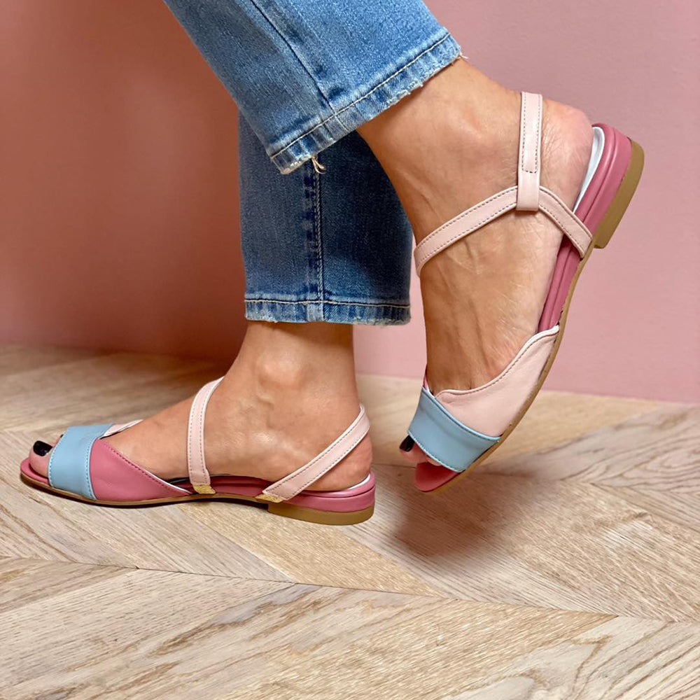 Aira | Sandales Asymétriques Bicolores En Rose Élégant