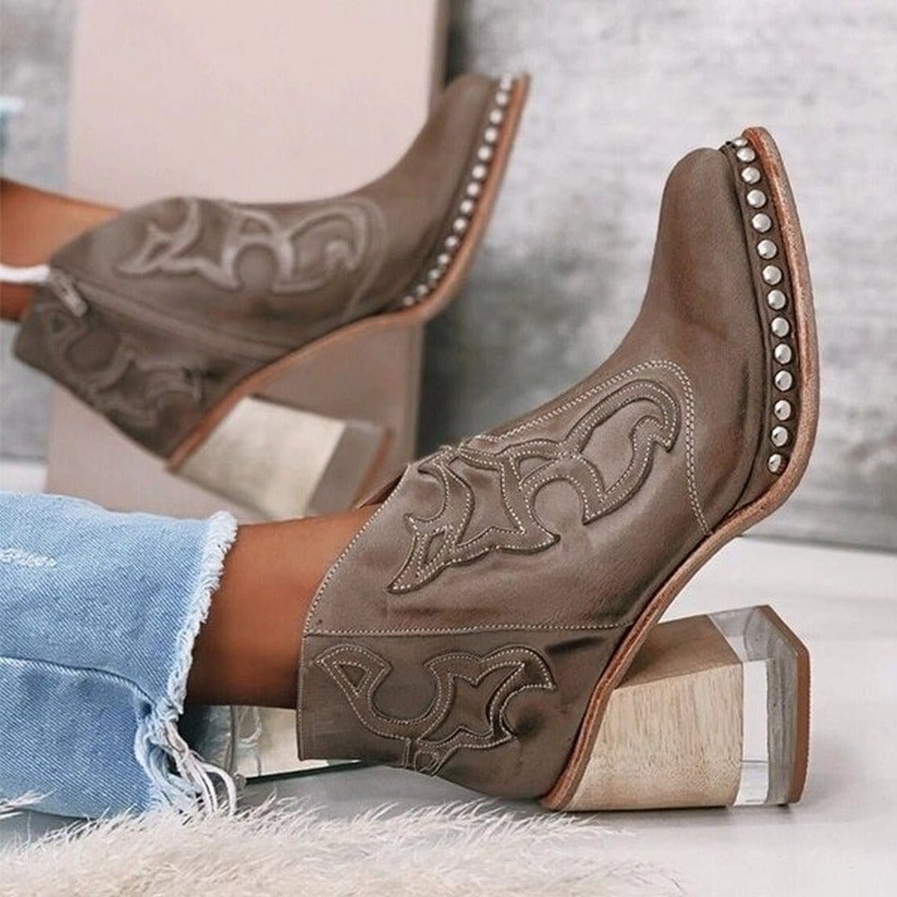 Jersey | Bottines En Cuir À Talon Sculpté