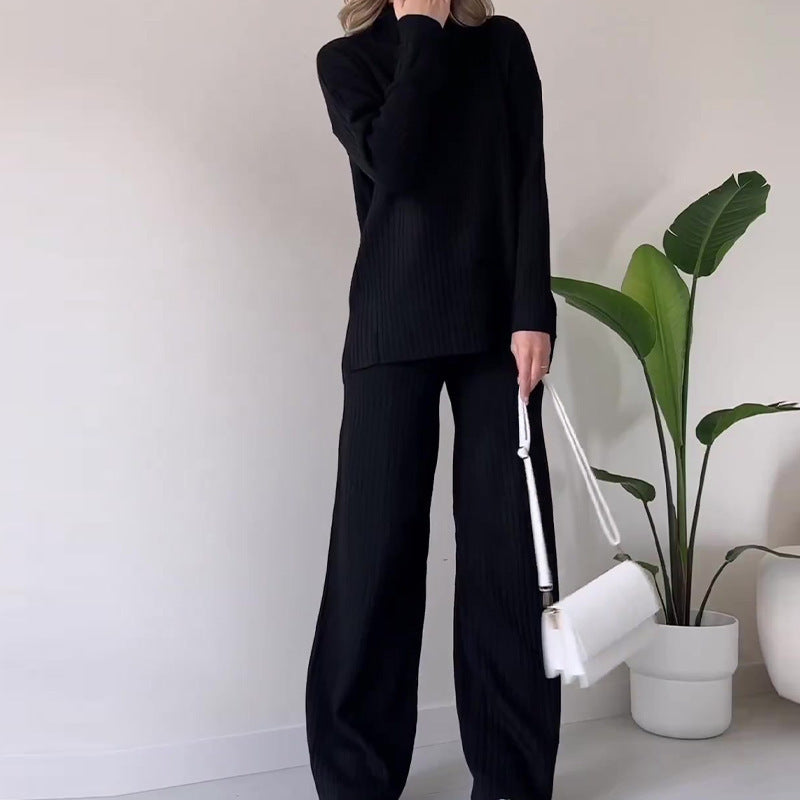 Ensemble décontracté | Haut Tricoté Col Roulé & Pantalon Droit