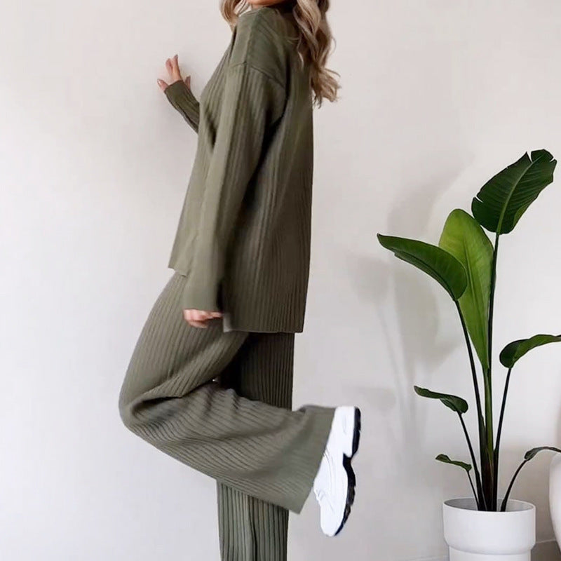 Ensemble décontracté | Haut Tricoté Col Roulé & Pantalon Droit