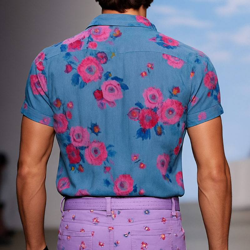 Lance | Chemise Florale Vintage à Manches Courtes pour Homme