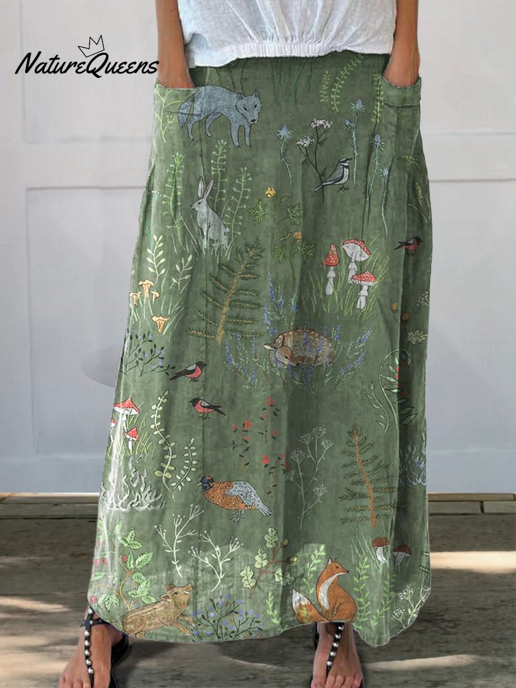 Maren | Jupe En Lin Aérée À Motifs Forêt Et Animaux