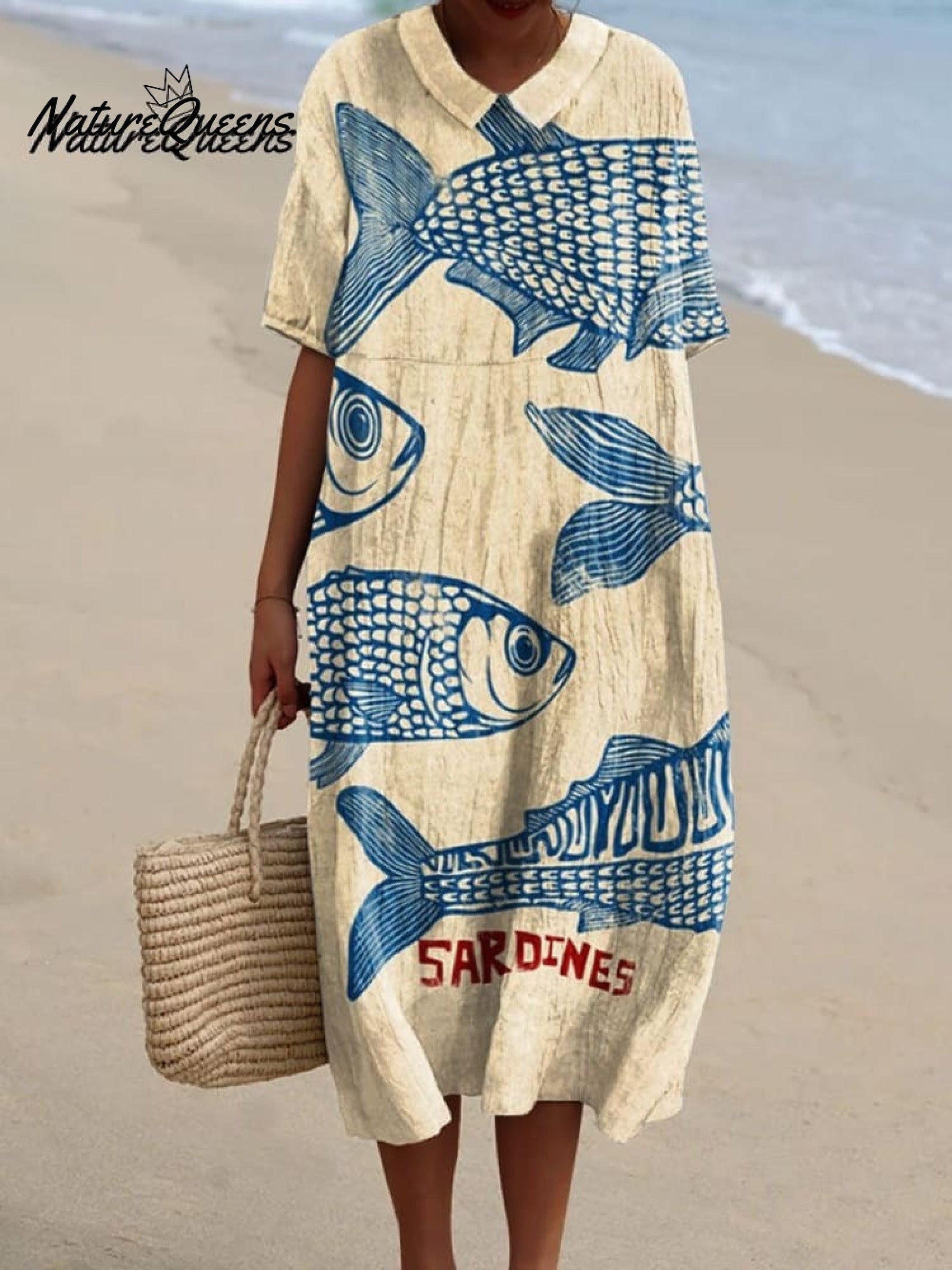 Jolina | Robe Vintage En Coton Imprimé Poissons