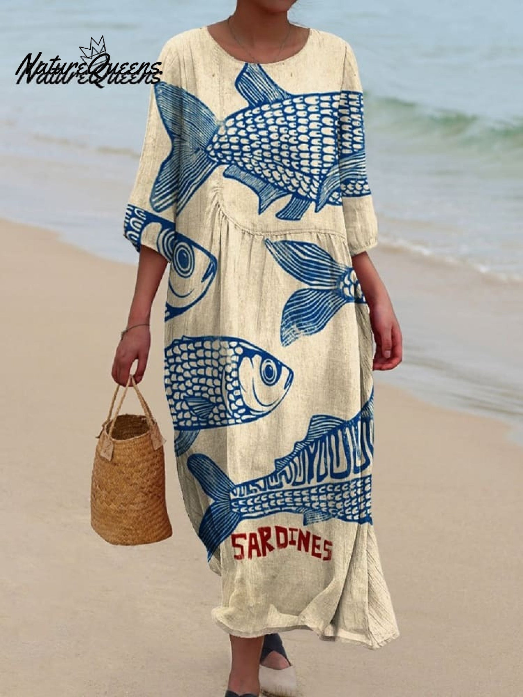 Jolina | Robe Vintage En Coton Imprimé Poissons