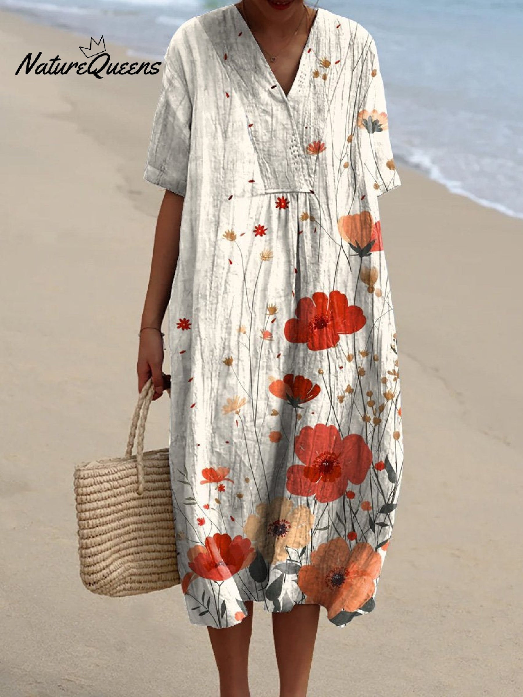 Bini | Robe En Coton Avec Imprimé Coquelicots Aquarelle