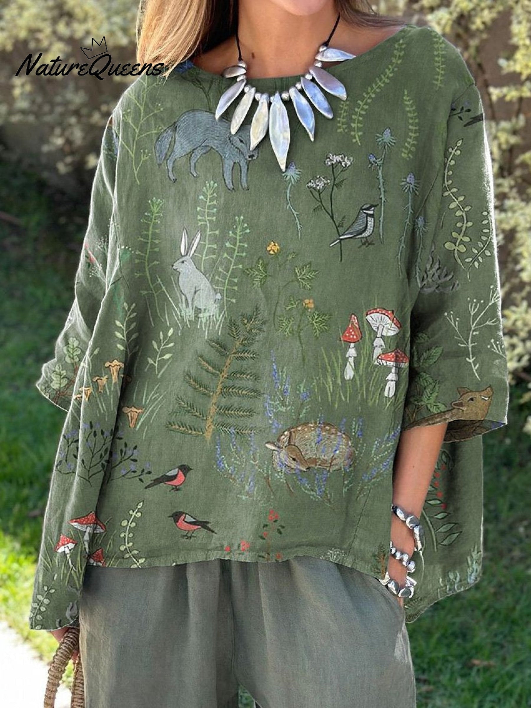 Maren | Jupe En Lin Aérée À Motifs Forêt Et Animaux