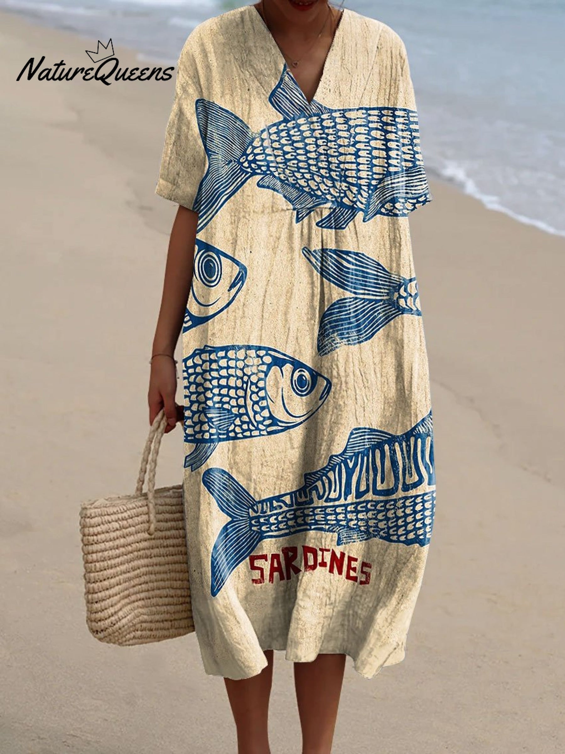 Jolina | Robe Vintage En Coton Imprimé Poissons