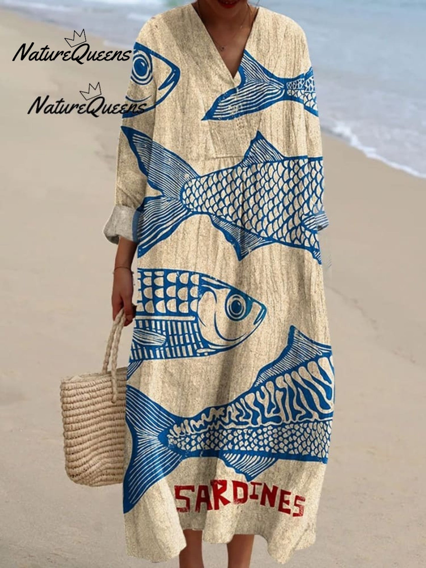 Jolina | Robe Vintage En Coton Imprimé Poissons