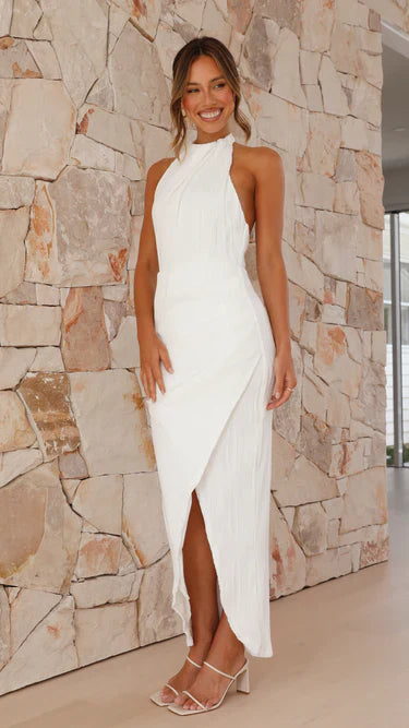 Maelis | Robe Midi Plissée À Encolure Haute
