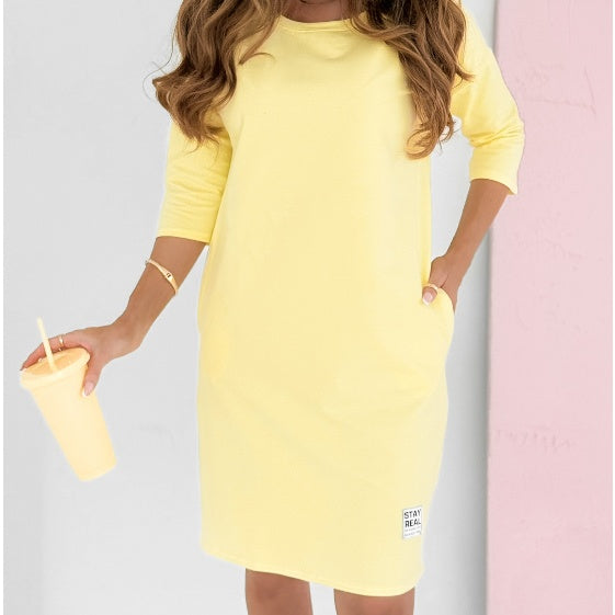 Mira | Robe À Manches 3/4 Avec Poches Et Encolure Ronde
