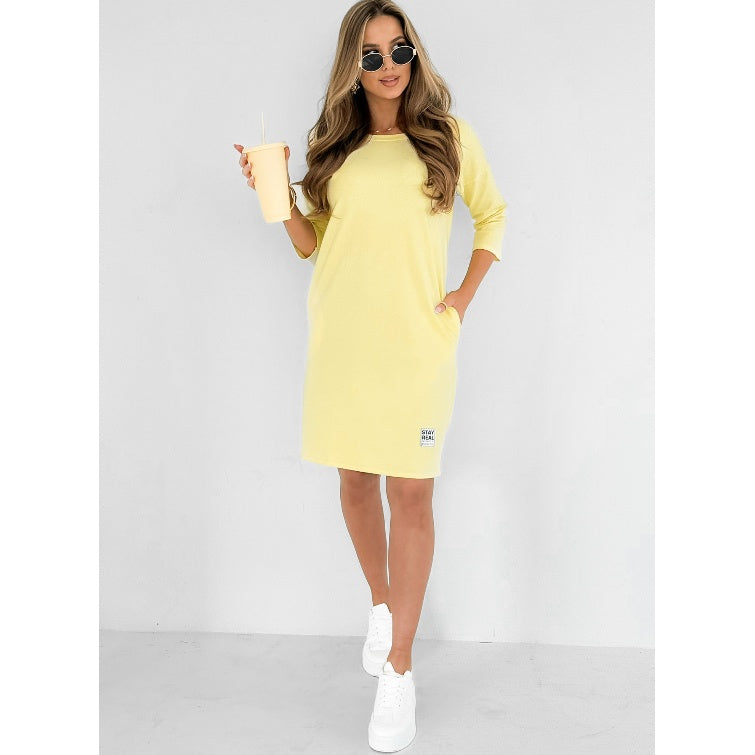 Mira | Robe À Manches 3/4 Avec Poches Et Encolure Ronde