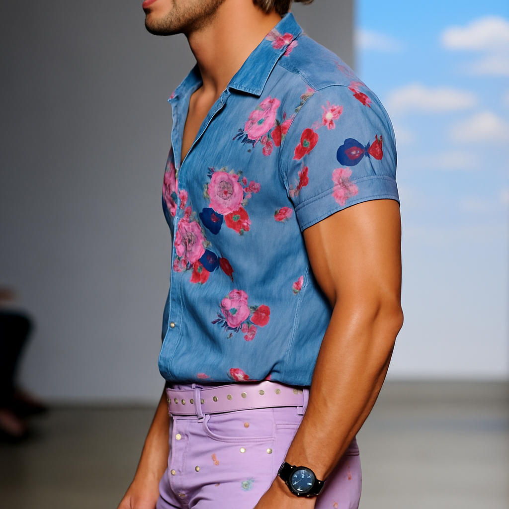 Lance | Chemise Florale Vintage à Manches Courtes pour Homme