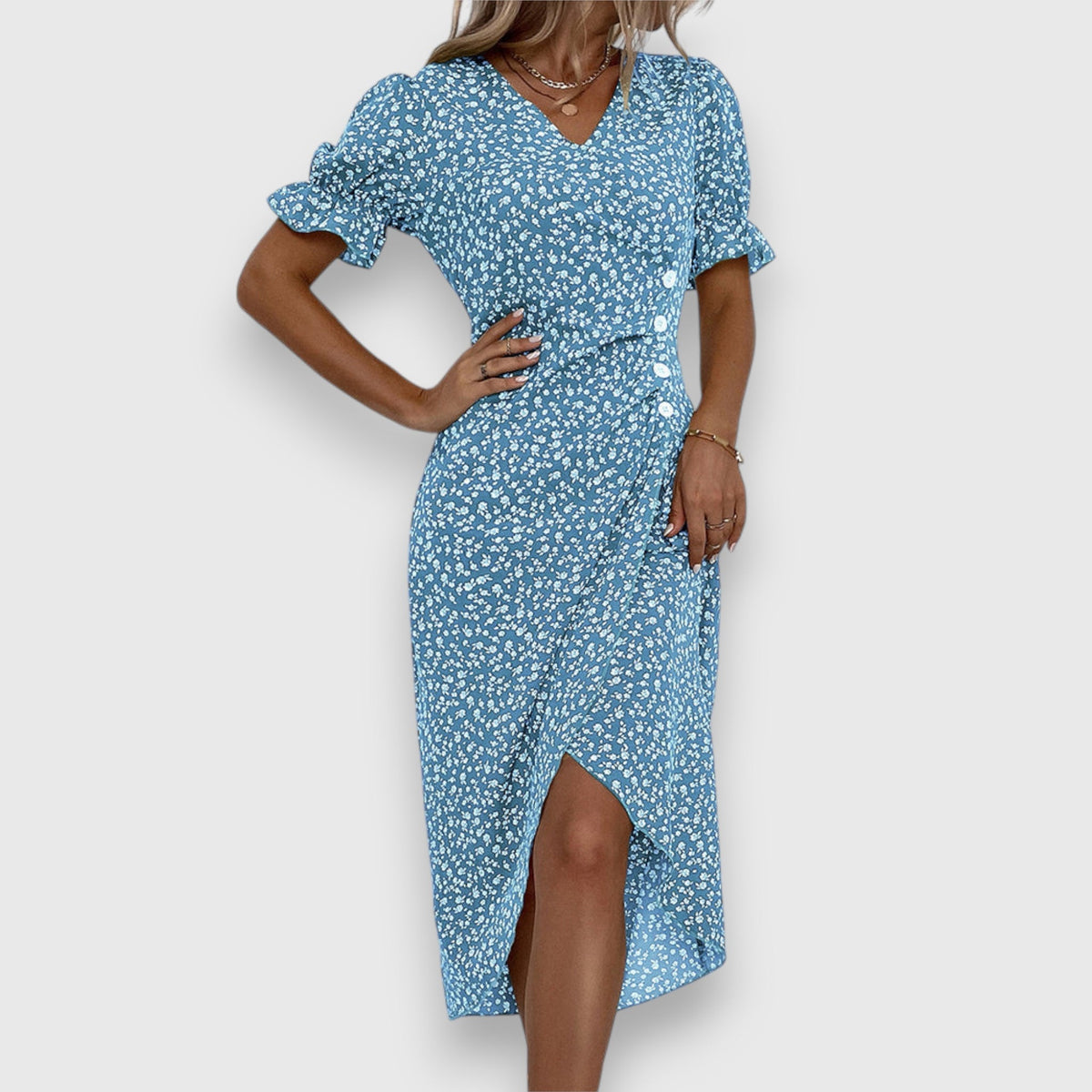 Clarita | Robe Fleurie Élégante À Manches Bouffantes