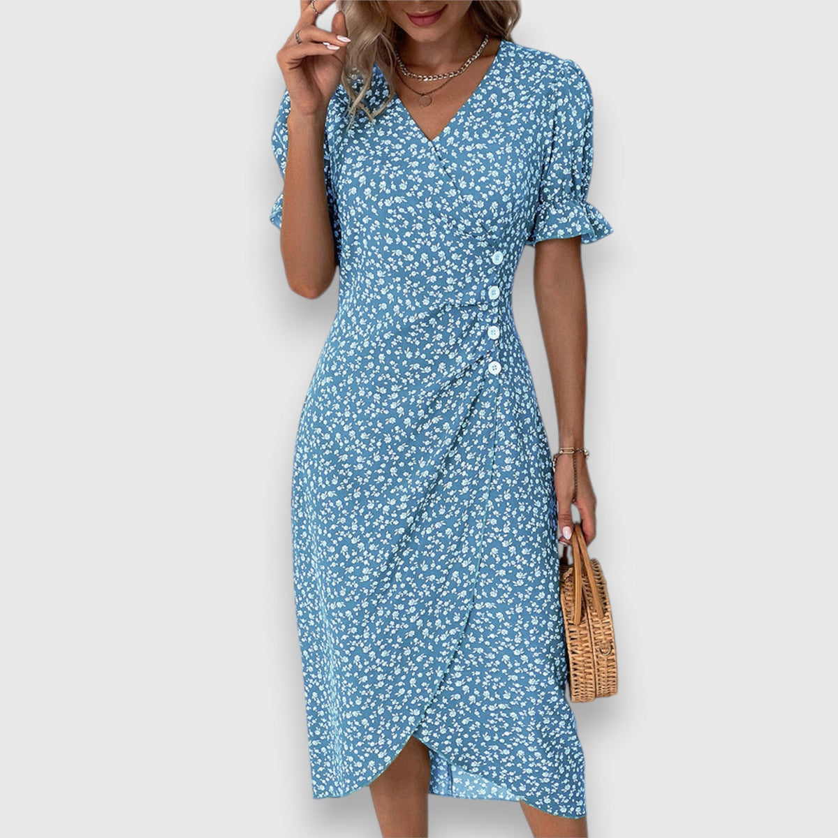 Clarita | Robe Fleurie Élégante À Manches Bouffantes