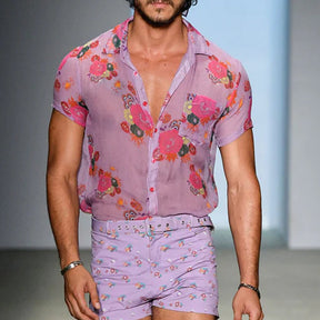 Lance | Chemise Florale Vintage à Manches Courtes pour Homme