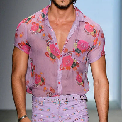 Lance | Chemise Florale Vintage à Manches Courtes pour Homme
