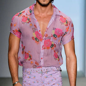 Lance | Chemise Florale Vintage à Manches Courtes pour Homme