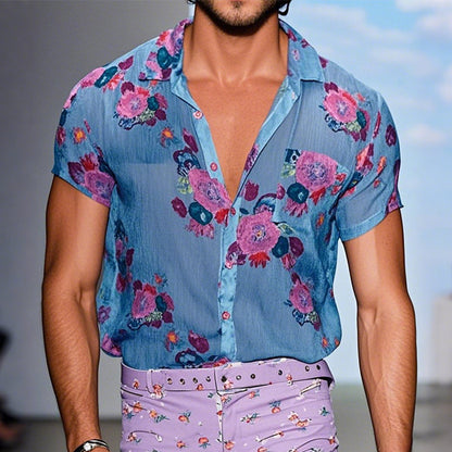 Lance | Chemise Florale Vintage à Manches Courtes pour Homme