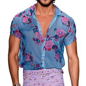 Lance | Chemise Florale Vintage à Manches Courtes pour Homme