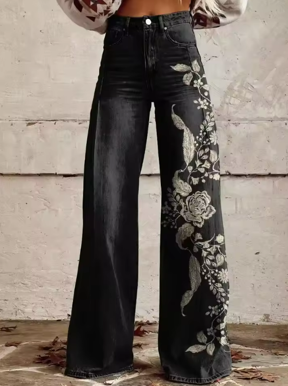 Yara | Pantalon Large Brodé Style Élégant